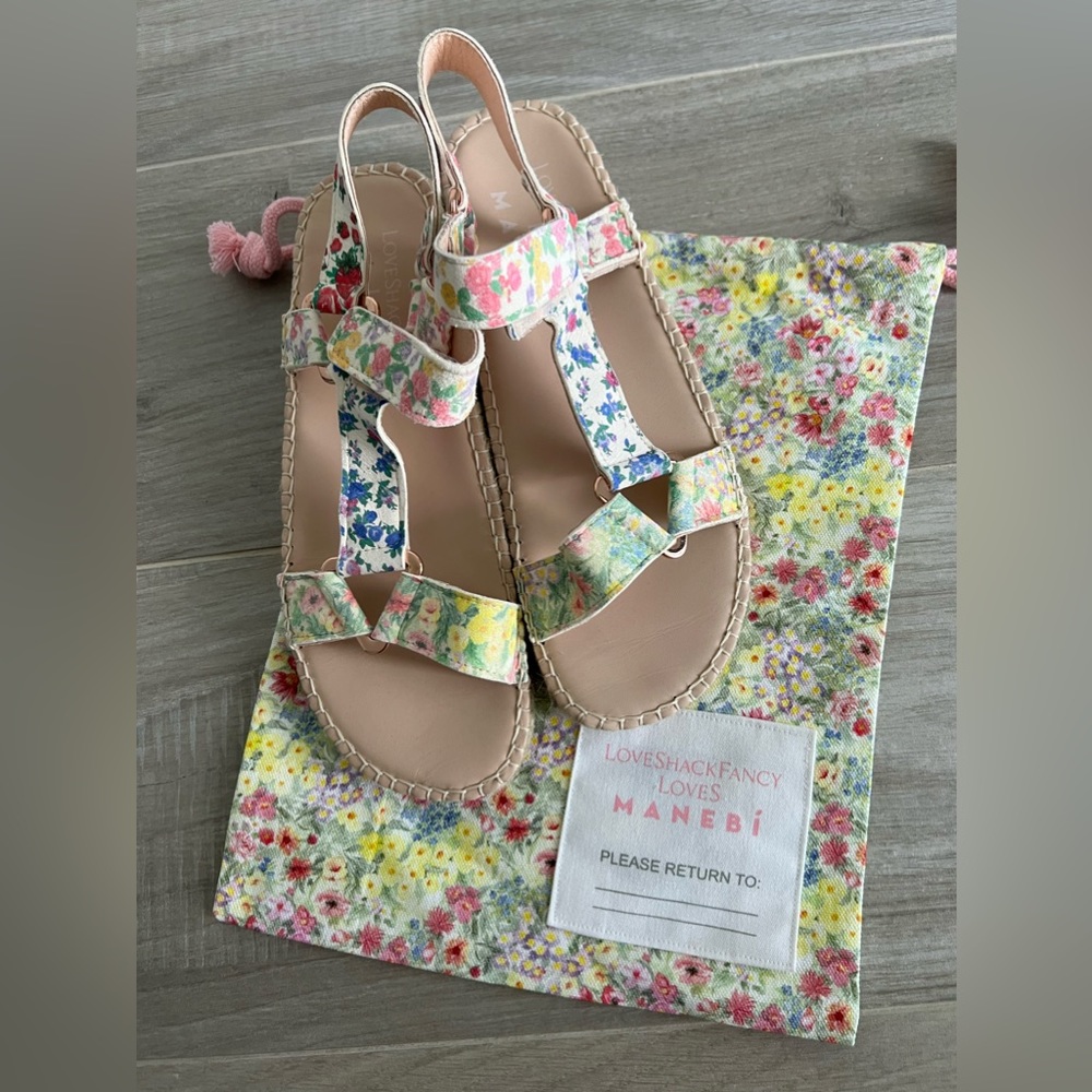 Loveshackfancy x Manebi Floral Leather Espadrille Sandals